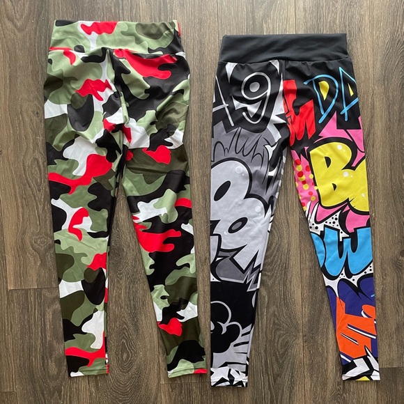 Kids Camouflage and Graffiti Print Leggings stretch pants bottoms medium cartoon - Picture 1 of 7